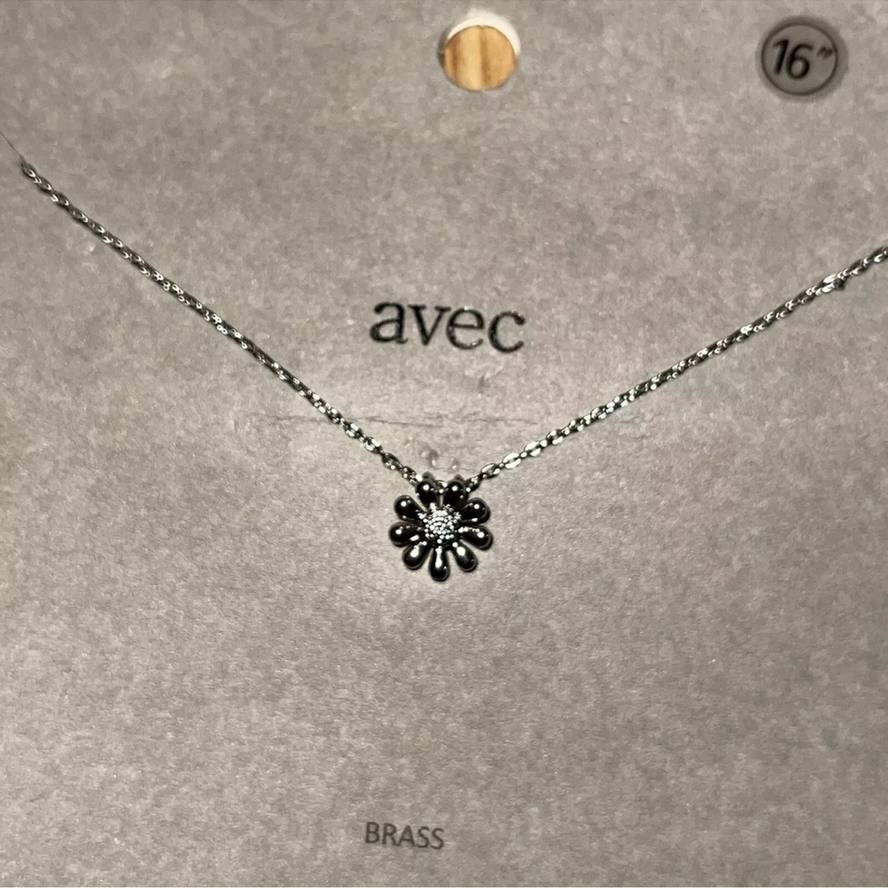 Avec Brass Flower Necklace 16" Boho Pendant